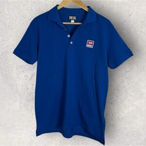 Diesel Kal Blue Short Sleeve Polo Shirt Mens Size XL Patch Cotton Streetwear Top